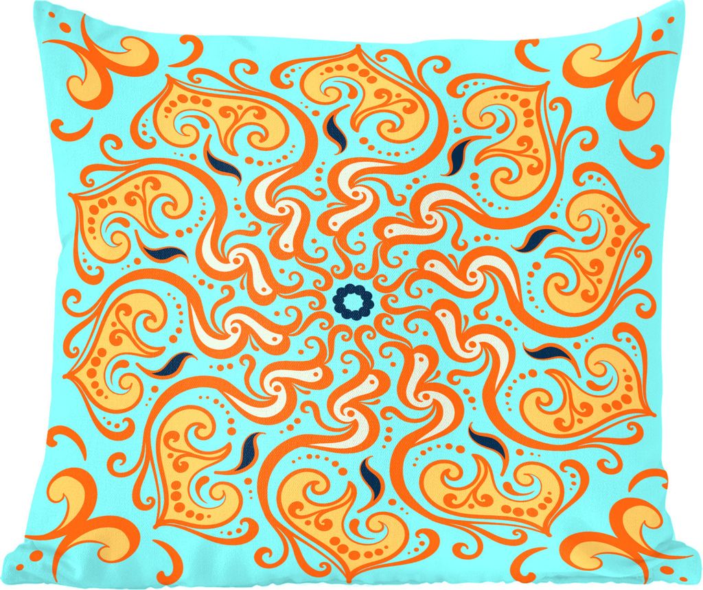 MuchoWow Zierkissen Sofakissen Wohnzimmer Dekokissen 50x50 cm Mandala - Blume - Orange - Blau - Komfort - Sofakissen