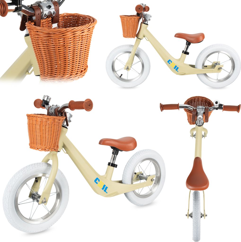 COIL Kinderlaufrad, Fahrrad-Laufrad Lauflernrad, Rutscher, Balance Bike, Rahmen aus Magnesiumlegierung, 12-Zoll-Lufträder, Korb, Klingel, Grün