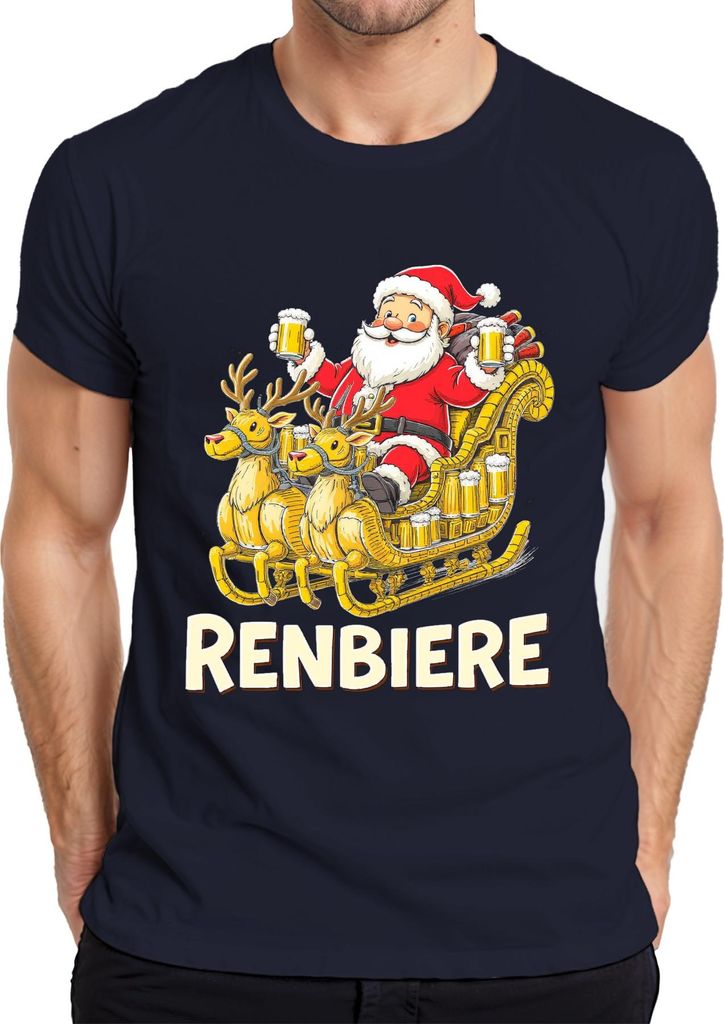 RENBIERE Lustiges Weihnachten Bier Rentier Santa Geschenk Party Herren T-Shirt, Navy, 3XL