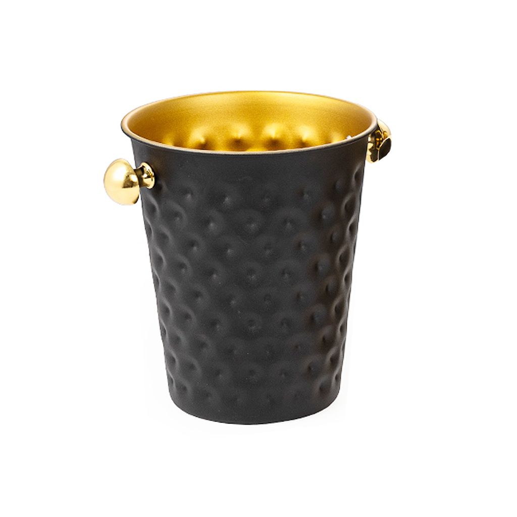 Morleos Sektkühler rund 19,7x23cm Hammerschlag | Schwarz Edelstahl | Flaschenkühler Sektkühler Champagnerkühler Getränkekühler Bierkühler Ei...