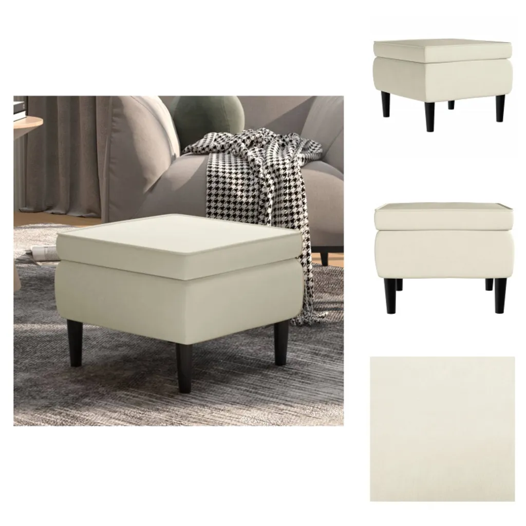 vidaXL Poggiapiedi Velluto Crema: Sgabello Comodo Gambe Legno