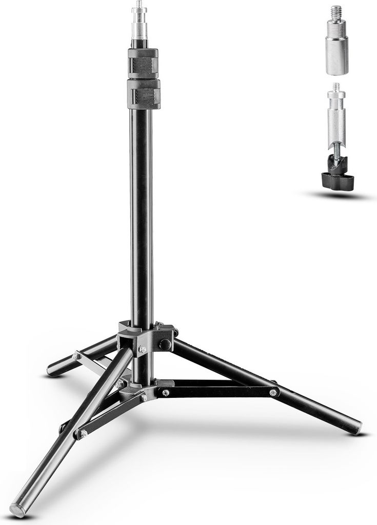 Walimex WT-802 Lampenstativ 108 cm, höhenverstellbares Lichtstativ belastbar bis 2,5 kg, Studiostativ mit 5/8 Zoll Spigot, Blitzstativ mit 1/4 und...