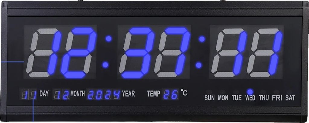 LED Digitaluhr, Datum- und Temperaturanzeige, große blaue Ziffern, Blau