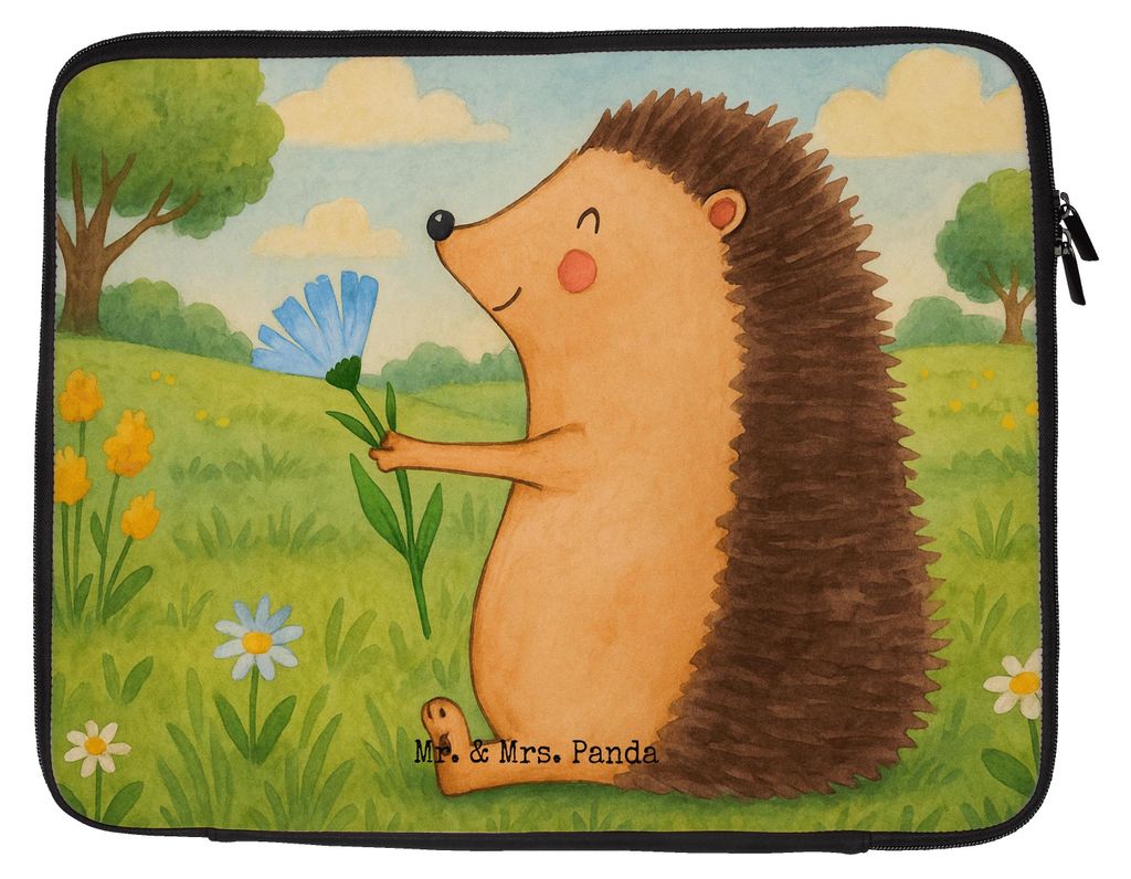 Mr. & Mrs. Panda Laptop Tasche Igel Blumen Design 33 x 42 cm - Weiß - Geschenk, Hülle, Gute Besserung, Laptophülle, krank, Krankheit, Genesungsw...