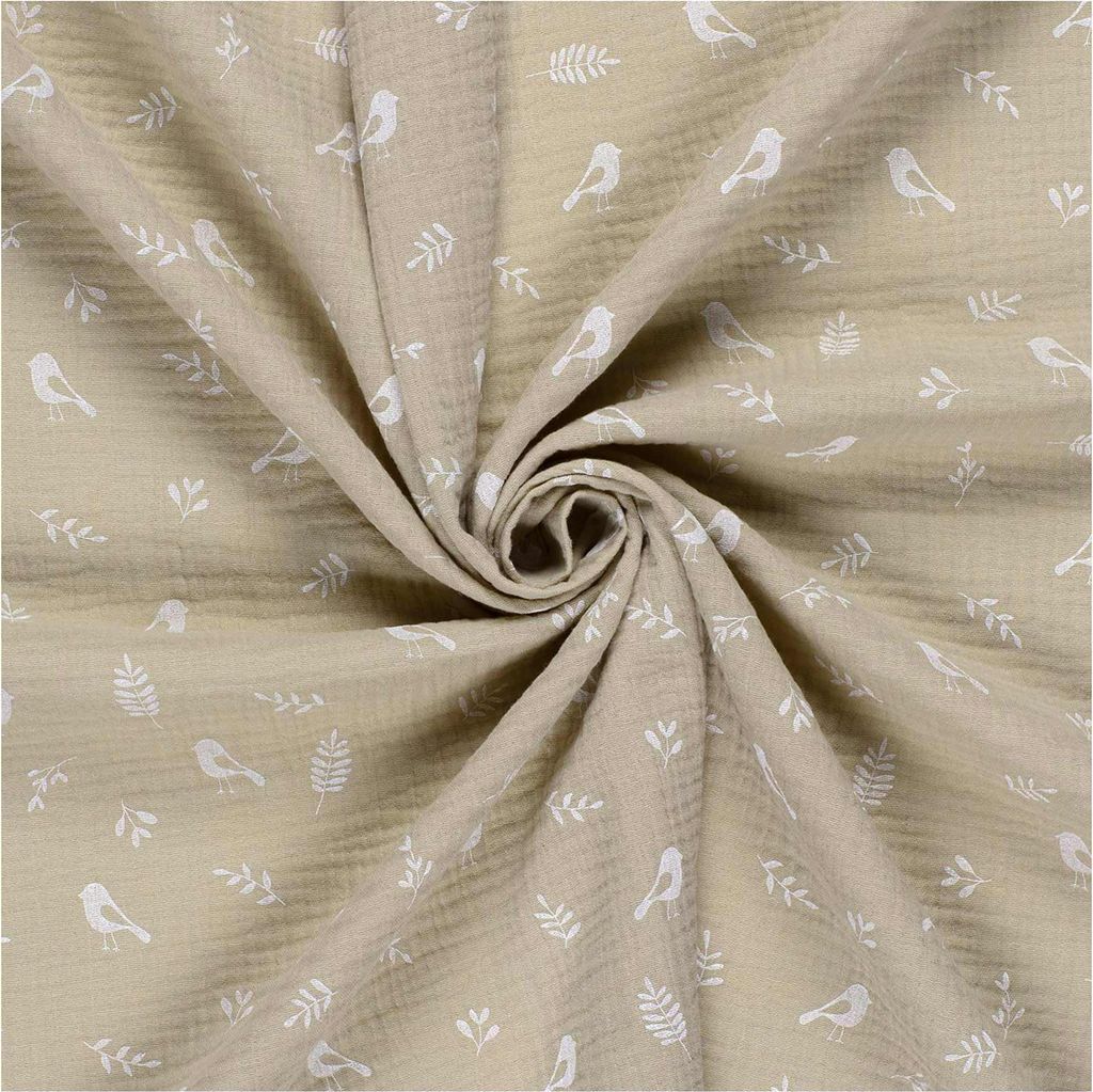 Musselin Stoff Vögel ab 0,5x1,3m 15 Farben Double Gauze Mulltuch