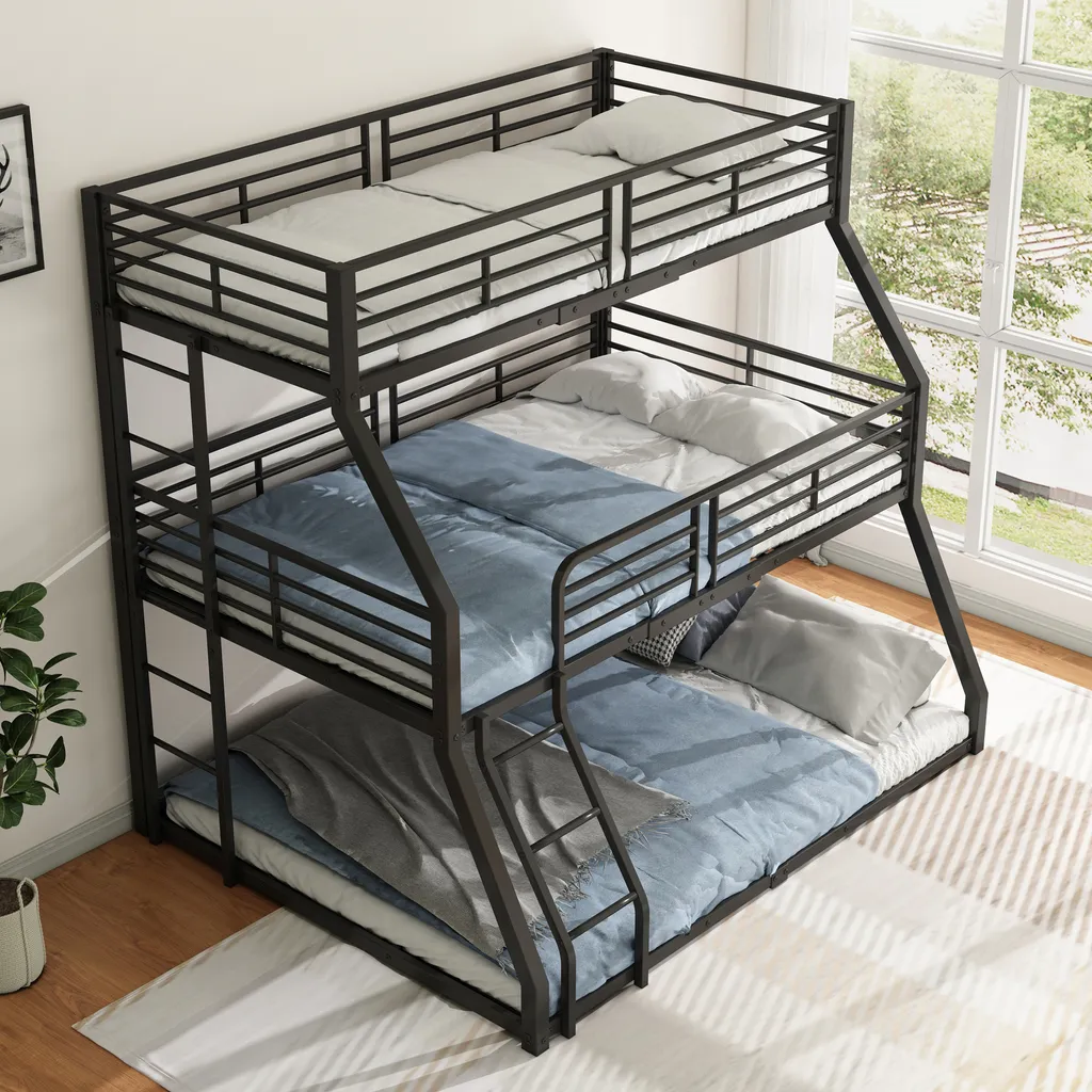Lit superposé OKWISH 90x200 cm en métal noir pour enfants et adultes