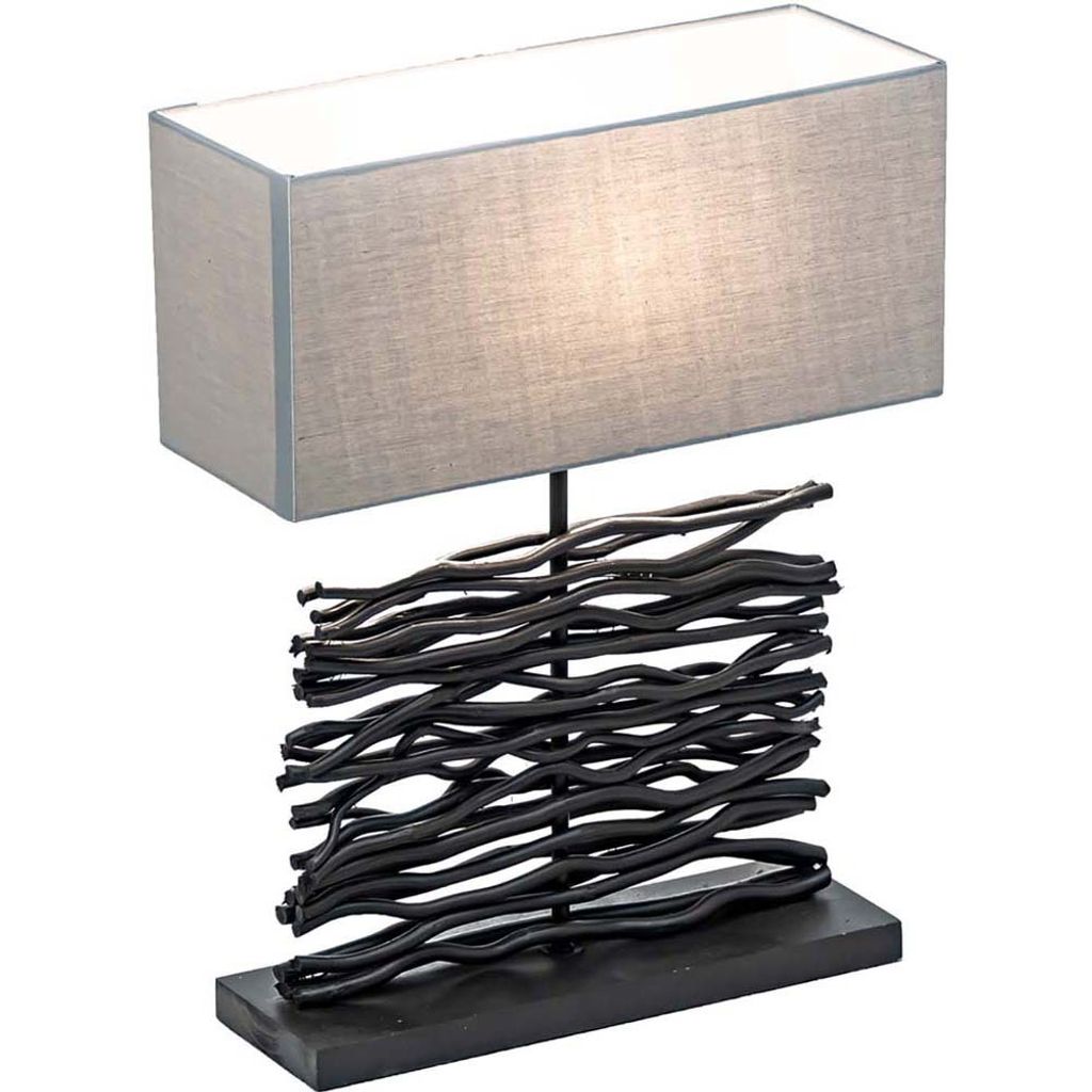 Tischleuchte, Holz, Stoffschirm, grau, schwarz, H 50 cm
