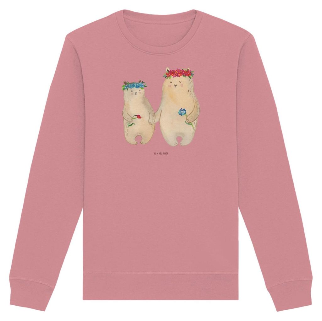 Mr. & Mrs. Panda Baumwoll Pullover Bären mit Blumenkranz Größe M - Canyon Pink - Geschenk, Bär, Lieblingsmensch, Bio, Sweater, Family, Pulli, N...