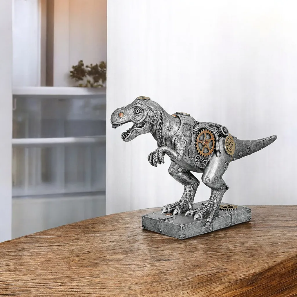 Objet Déco Dinosaure Steampunk Argent 40cm pour Bureau et Salon Chic