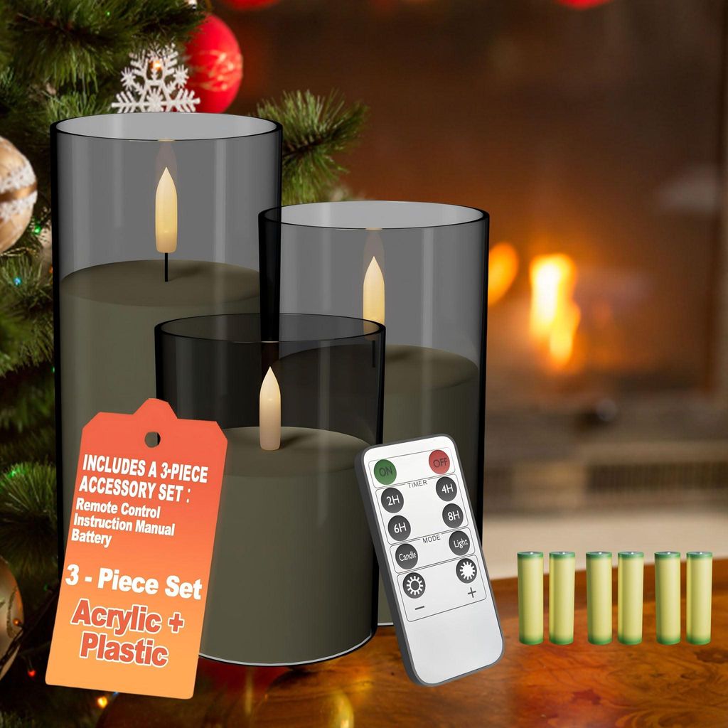 FIVMEN 3er Set Flammenlose LED Kerzen mit Fernbedienung und 6 AA-Batterien,Timer Funktion 300 Stunden flackernde,kabellose Weihnachten Beleuchtung ...