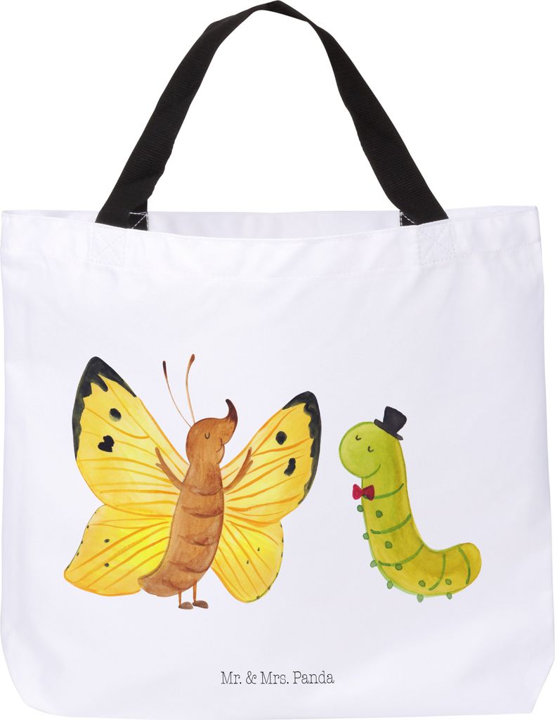Mr. & Mrs. Panda Einkaufstasche Raupe Schmetterling - Weiß - Geschenk, Kokon, Zitronenfalter, Tiermotive, Laptoptasche, Tote Bag, Tasche, Entwickl...