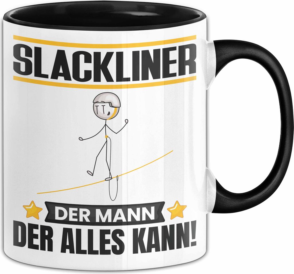 Slackliner Tasse Geschenk für Slackliner Der Mann Der Alles Kann Geschenkidee zum Geburtstag (Schwarz)