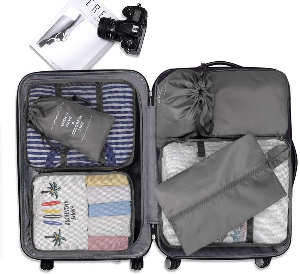 Vicloon Gepäck Organizer, 8-in-1-Set Koffer Organizer umfassen 2 *  Schuhbeutel, 3 * Packwürfel und 3 MFZFUKR OTTO-MZQ-1383-2