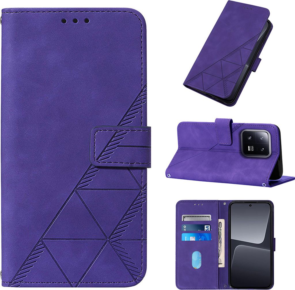 Hülle für Xiaomi 13 Pro Prägung Flip Leder Kartenfächer Schutzhülle mit Ständer Lila
