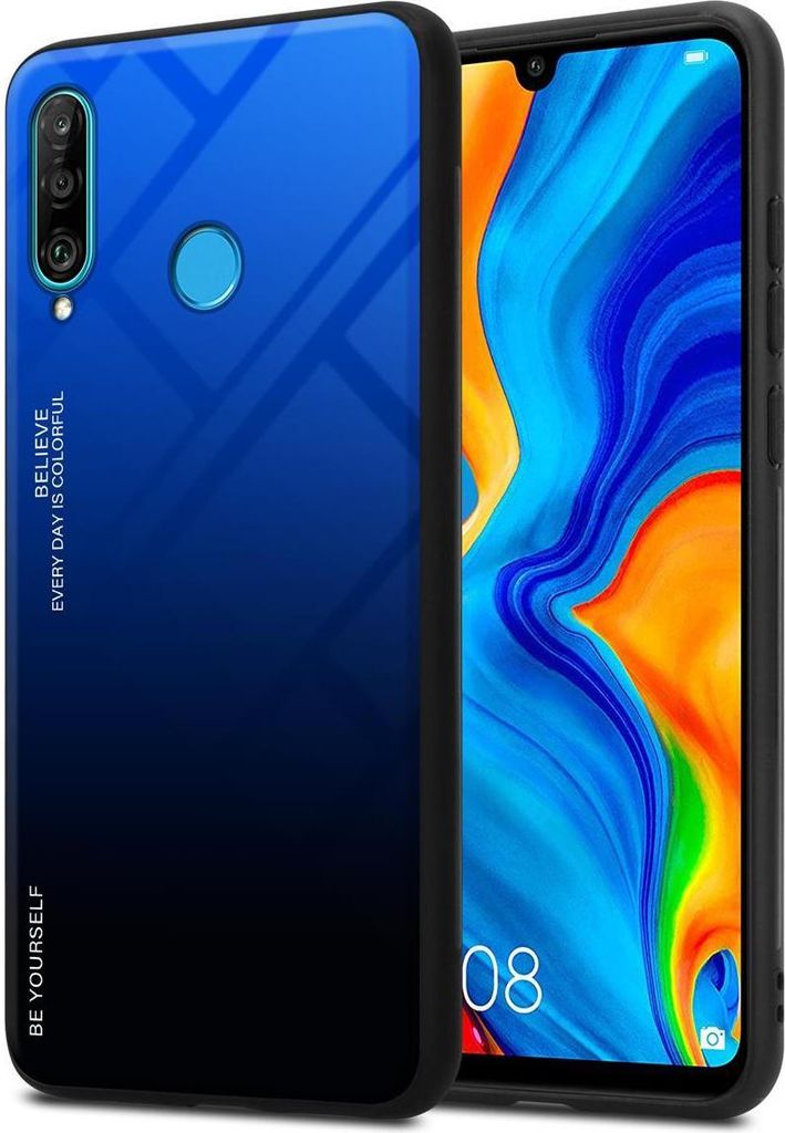 Cadorabo Hülle für Huawei P30 LITE Schutz Hülle in Schwarz Handyhülle TPU Etui Cover Case Tempered Glas