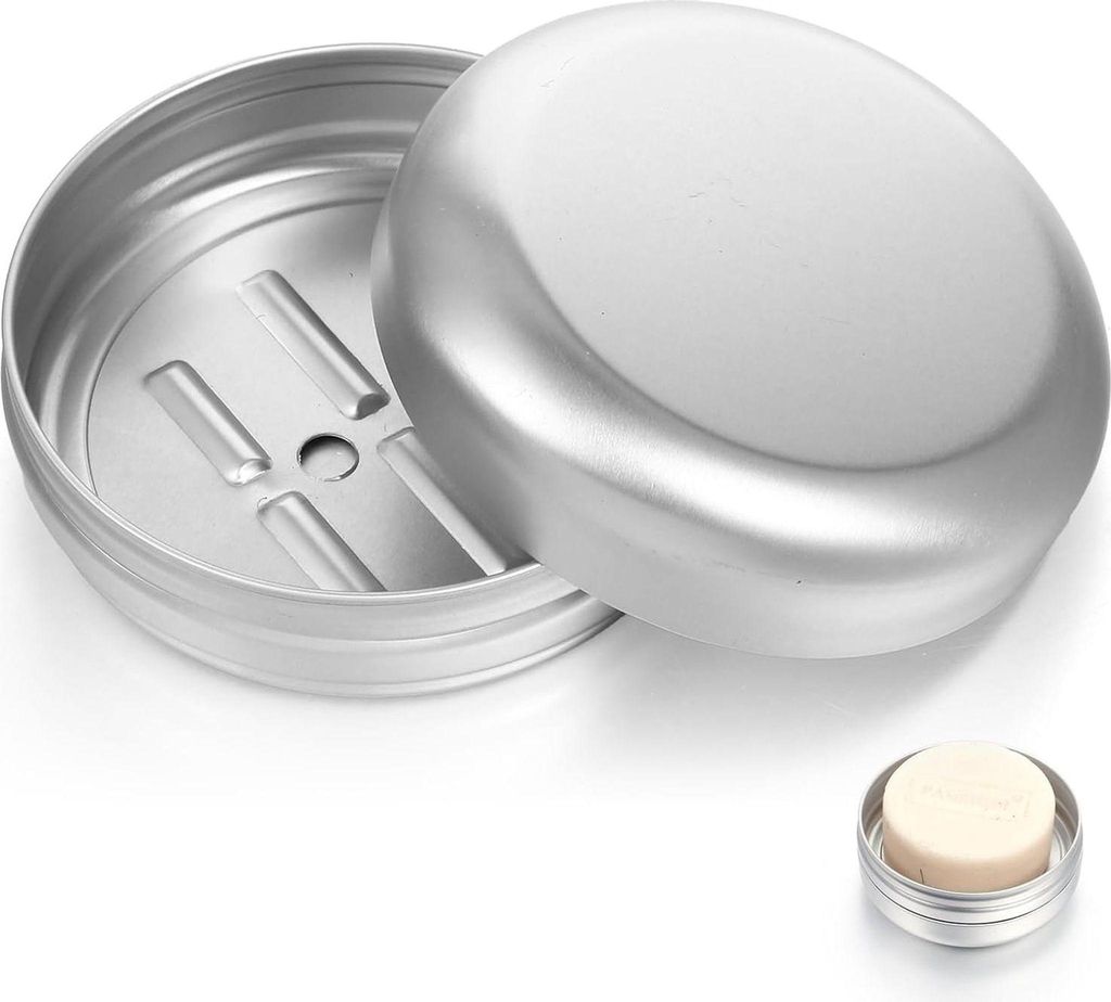2 Stück Aluminium Seifendose Reise Wasserdicht, Metall Seifenschale Reisen Seifenbox mit Abtropfgitter, Rasierseife Soap Box Festes Shampoo für H...