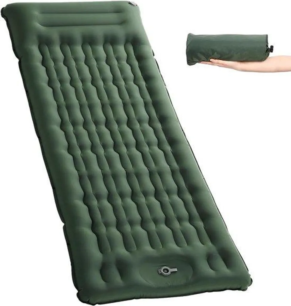 Matelas gonflable 11cm vert avec pompe à pied intégrée et oreiller confort