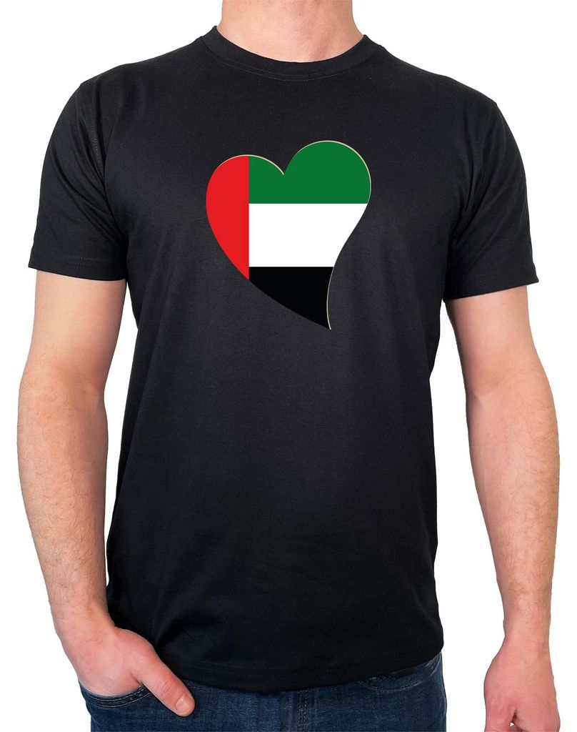 Huuraa Herren T-Shirt Vereinigte Arabische Emirate Flagge Herz M Black Bio Baumwolle Fairtrade Herrenshirt Geschenkidee