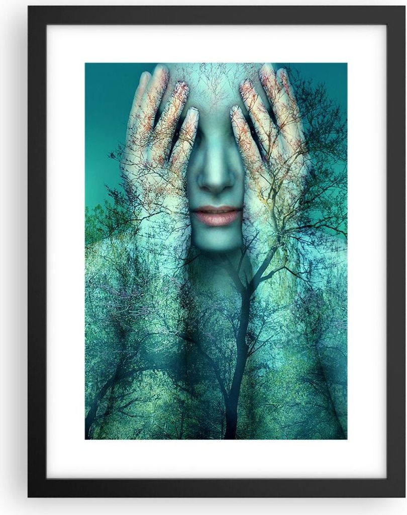 Gerahmtes Poster - Schwarzer Rahmen - Frau Natur Grafik - 30x40 cm - Wand Bild - Wanddeko - Wandbilder - Kunstposter - Wandposter - Bilderrahmen - ...