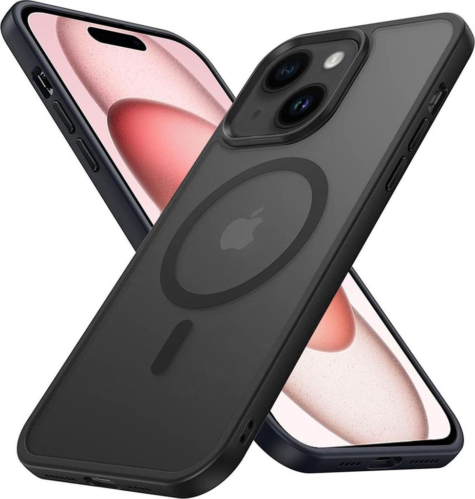 Cadorabo Hülle für Apple iPhone 15 PLUS in SCHWARZ kompatibel mit MagSafe - Hybrid Schutzhülle mit TPU Silikon-Rand und stabiler Rückseite