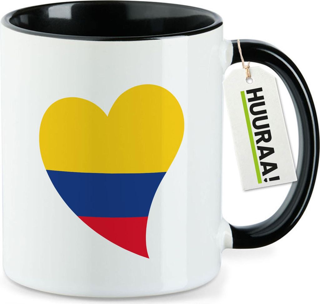 Huuraa Kaffeetasse Kolumbien Flagge Herz 330ml Schwarz Keramik Kaffeebecher Geschenkidee