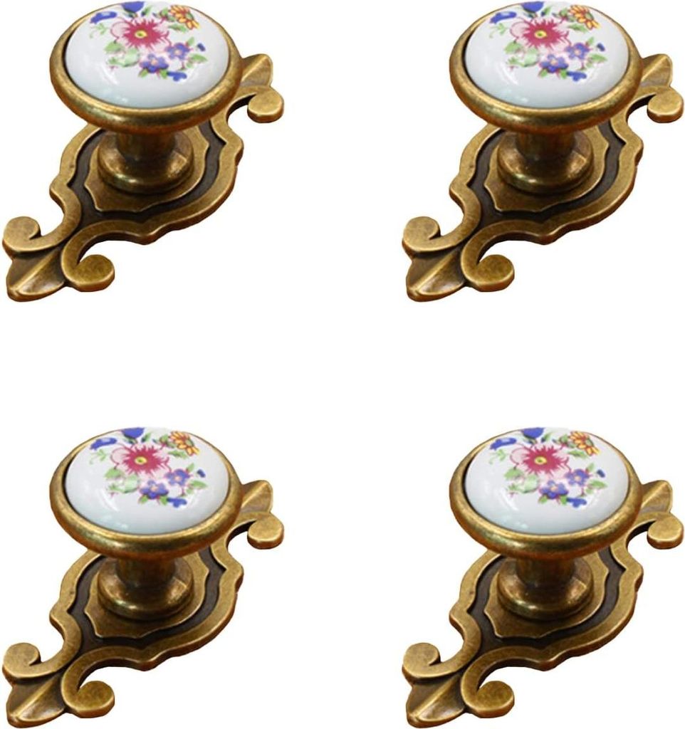 Antike Vintage Schrankknöpfe - Schublade Garderobe Griffe - Keramischer Zugknopf für Schranktür und Sideboard - Küche Badezimmer Garderoben 4 S...