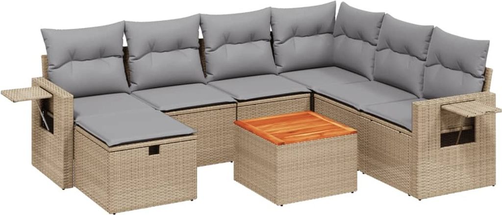 vidaXL 8-tlg. Garten-Sofagarnitur mit Kissen Beige Poly Rattan