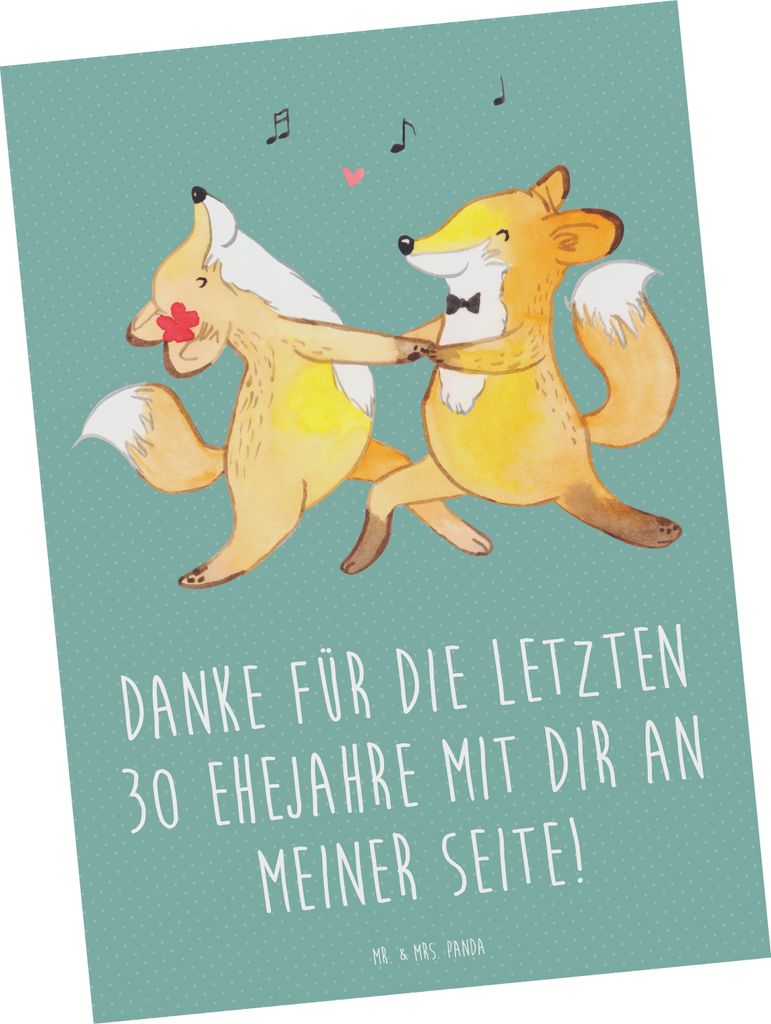 Mr. & Mrs. Panda Postkarte 30. Hochzeitstag Perlenhochzeit - Meeresbrise - Geschenk, Spruch, handgefertigte Produkte, Beziehung, Ansichtskarte, Hei...
