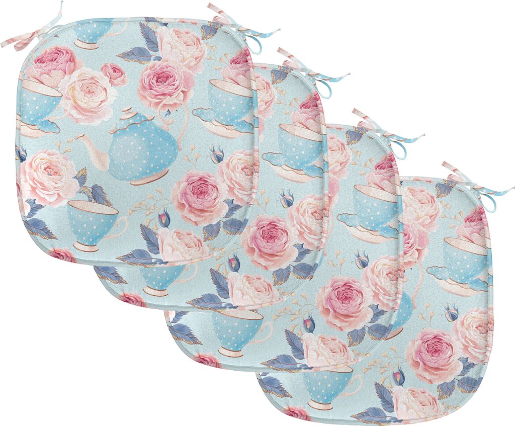 ABAKUHAUS Jahrgang Polster für Esszimmerstühle, Blumen-Rosen-Teekanne, Dekoratives wasserfestes Kissen mit Riemen für Küchensitze, 40 cm x 40 c...
