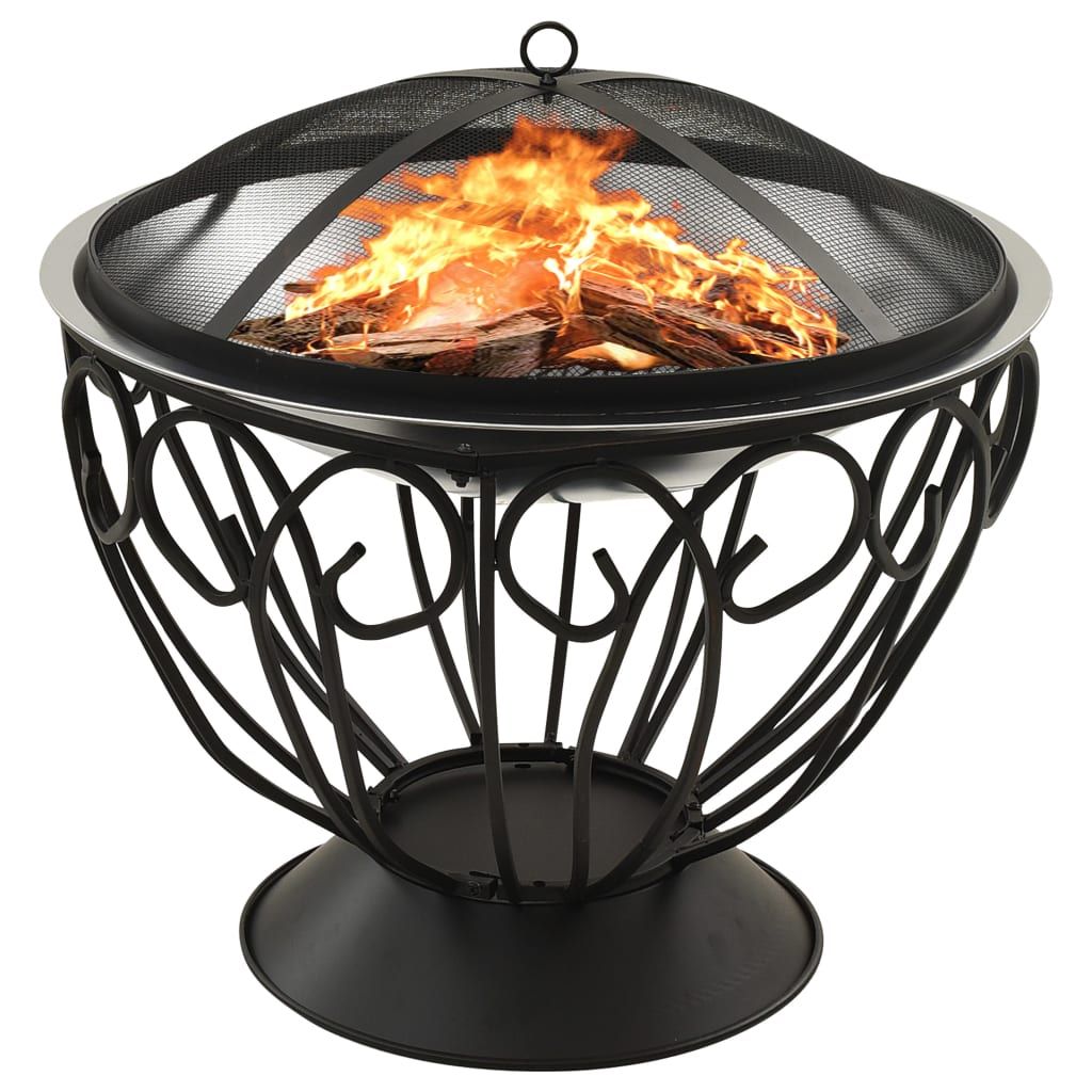 The Living Store 2in1 Feuerschale und Grill mit Schürhaken 59x59x60 cm Edelstahl