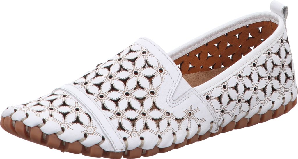 Gemini Damen Slipper Leder Mokassin floral Blumen Cutouts Produktbild 