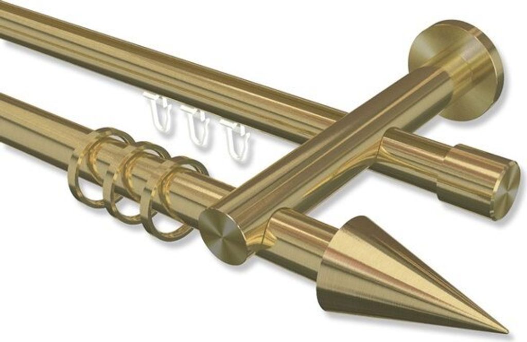 Interdeco Rundrohr-Innenlaufstange, Gardinenstange (Kombination) Messing-Optik Modell Platon Savio, 20 mm Ø 2-läufig, 360 cm (geteilt)