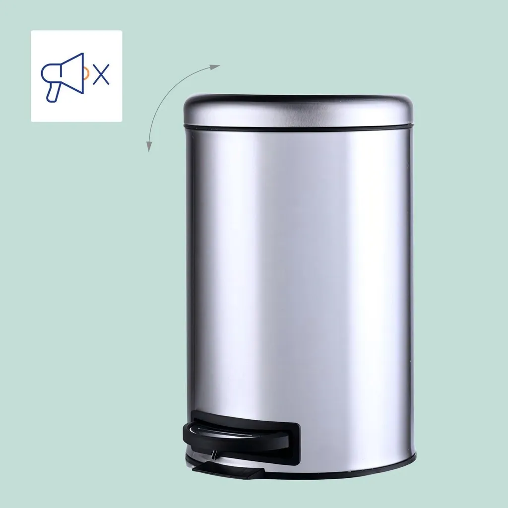 Poubelle de cuisine 12L design inox avec couvercle à fermeture ralentie