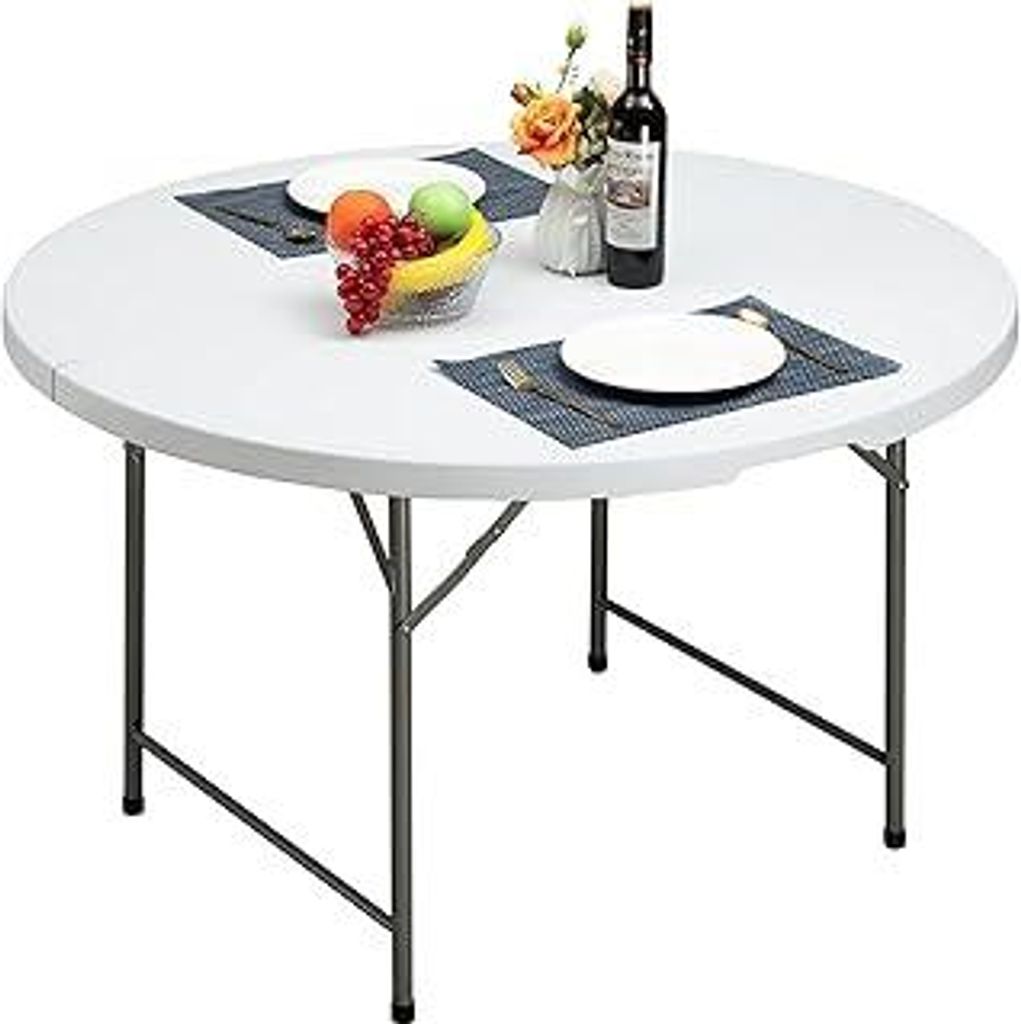 HollyHOME Klapptisch Rund 122cm Tisch Klappbar Gartentisch Wetterfest Campingtisch Tragbarer Balkontisch Klappbarer Esstisch für Küche BBQ Cateri...