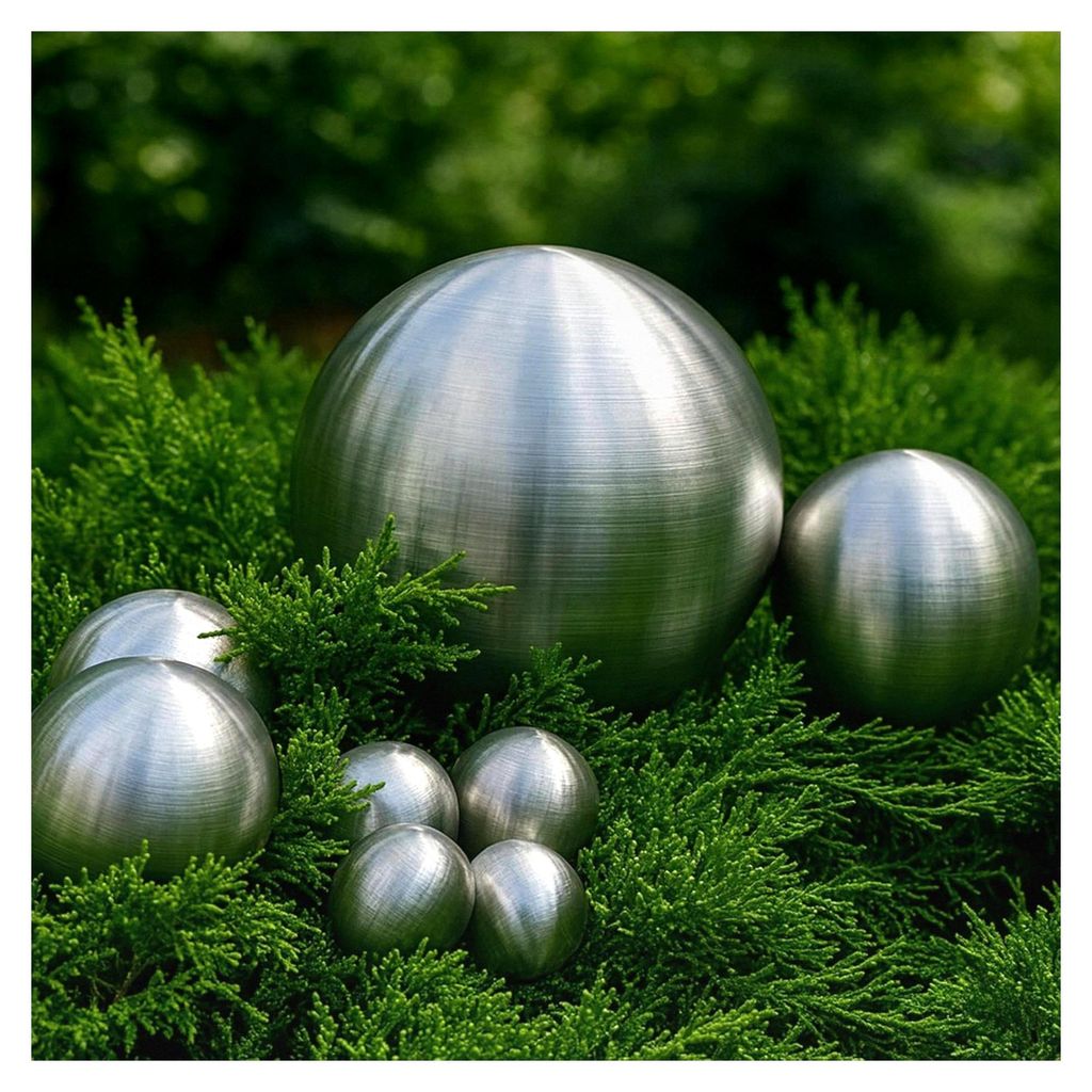 Set aus 8 matten Edelstahlkugeln Ø 12cm, Ø 9cm, Ø 6cm und Ø 4cm für Garten und Teich