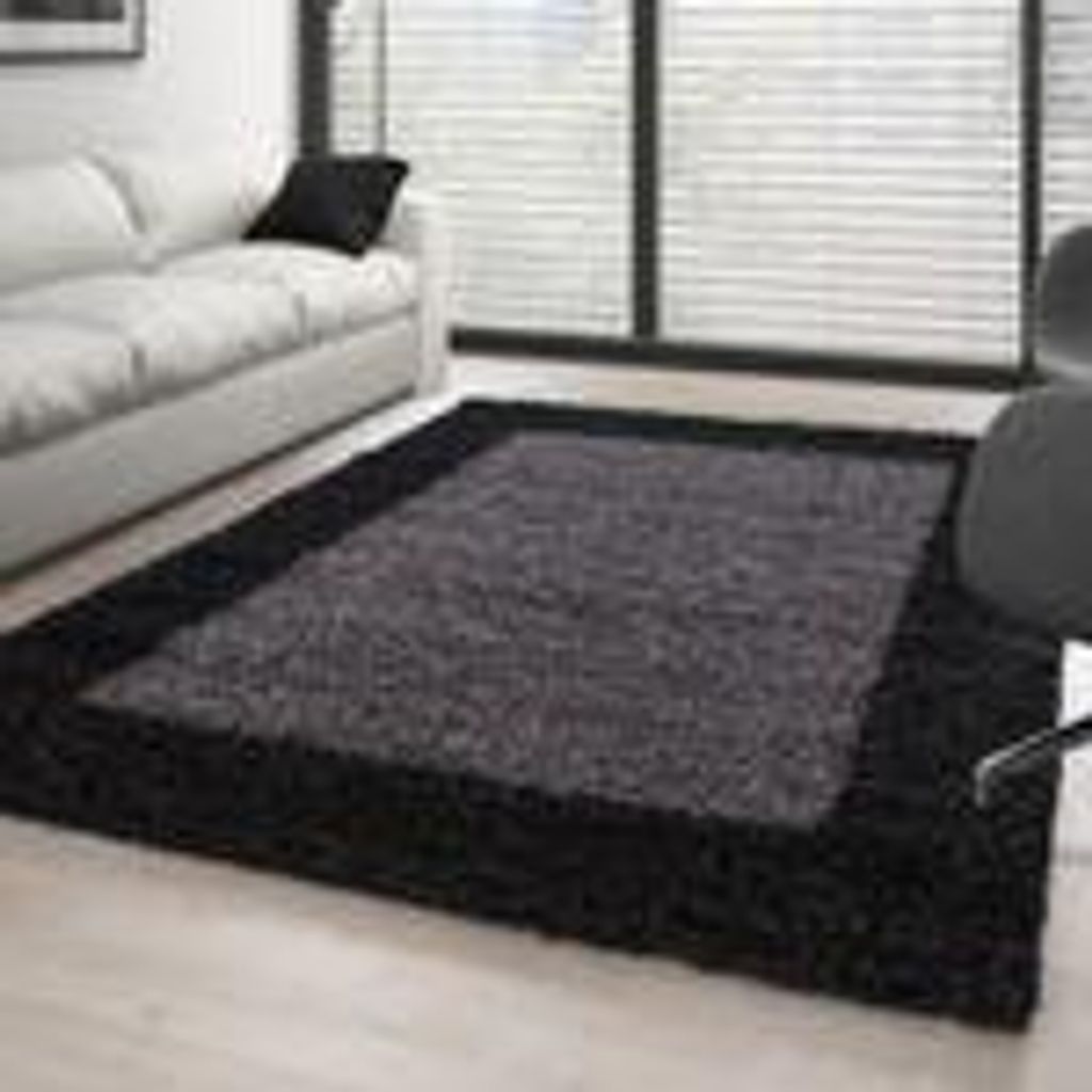 Teppich Wohnzimmer Hochflor Modern Design Langflor Shaggy Modern Flauschig, Größe: 60 x 110 cm, Farbe: Anthrazit