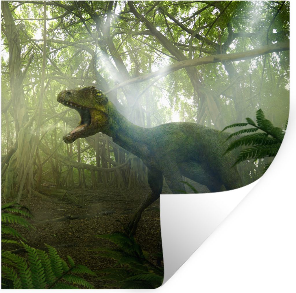 MuchoWow Wandtattoo Wandsticker Wandaufkleber Dinosaurier - Dschungel - Pflanzen 100x100 cm Selbstklebend und Repositionierbar - Wierderverwendba...