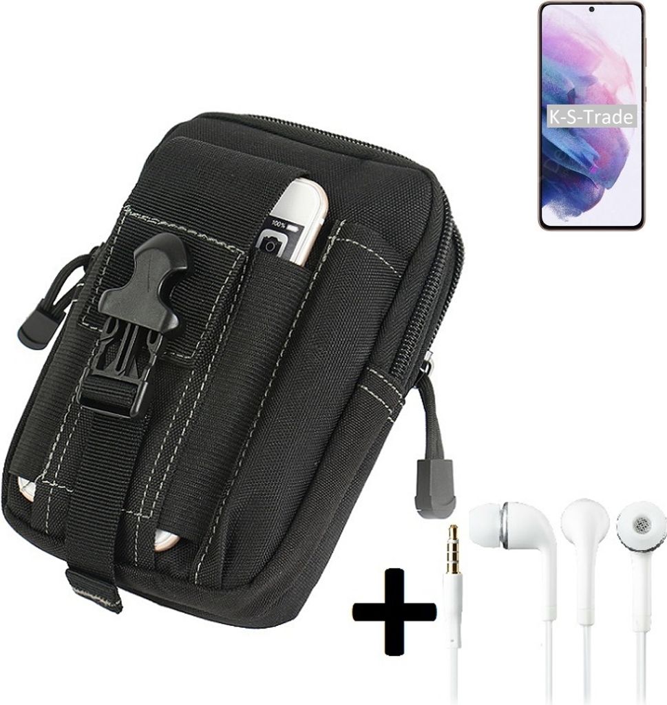 K-S-Trade Gürteltache + Kopfhörer kompatibel mit Samsung Galaxy M02s Gürtel Tasche Holster Schutz Hülle Handy Hülle schwarz inkl. Extrafächer