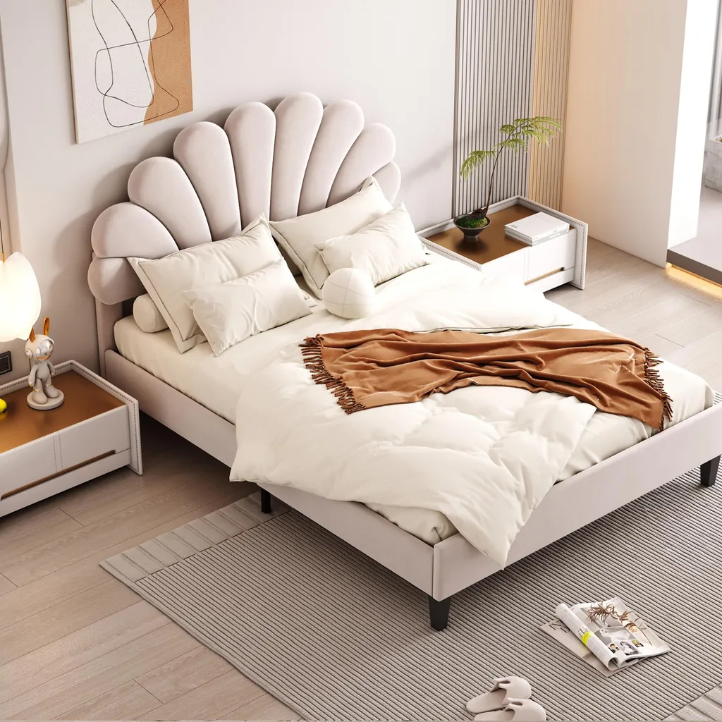 Lit Double 140x200 Robuste et Silencieux avec Sommier à Lattes Intégré