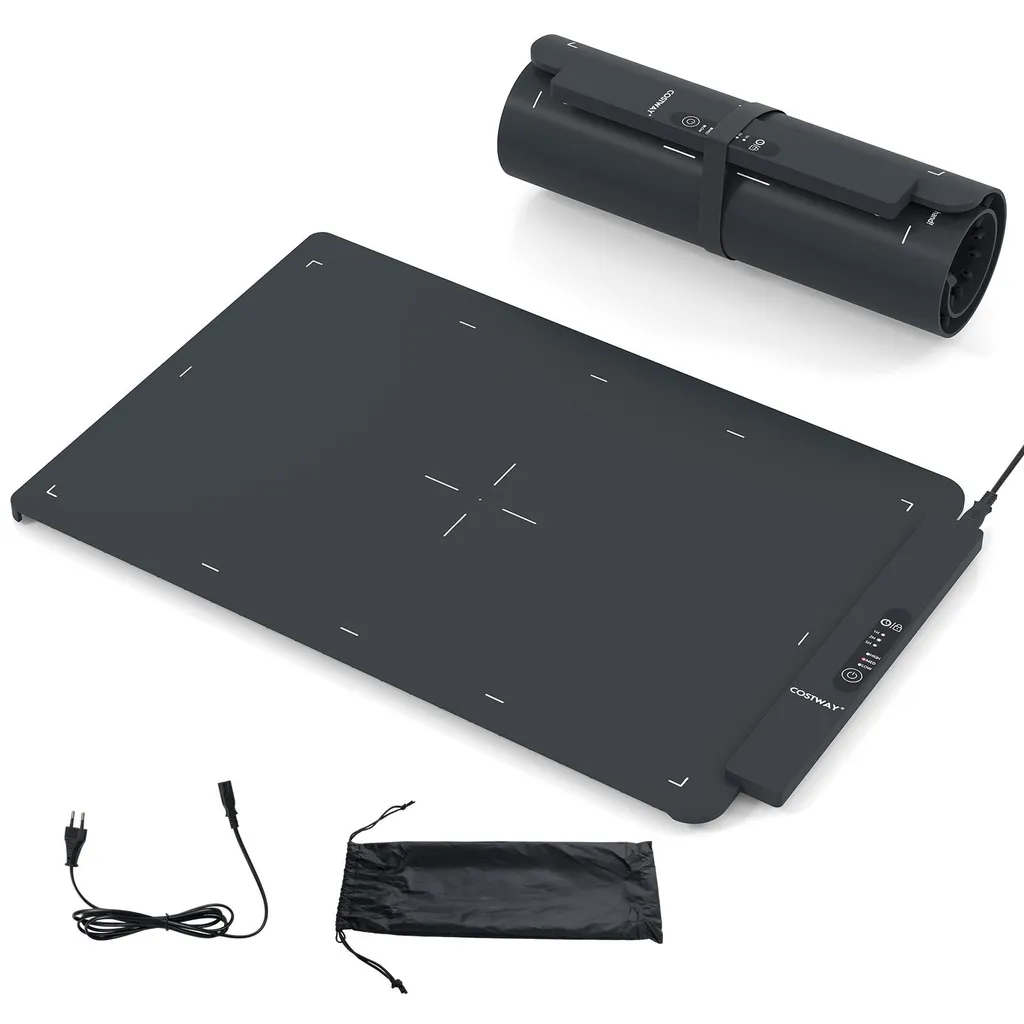 COSTWAY Scaldavivande elettrico in silicone arrotolabile, tappetino riscaldante con temperatura regolabile 60/80/100℃, timer 1/3/5H, spegnimento automatico 64x41x2cm