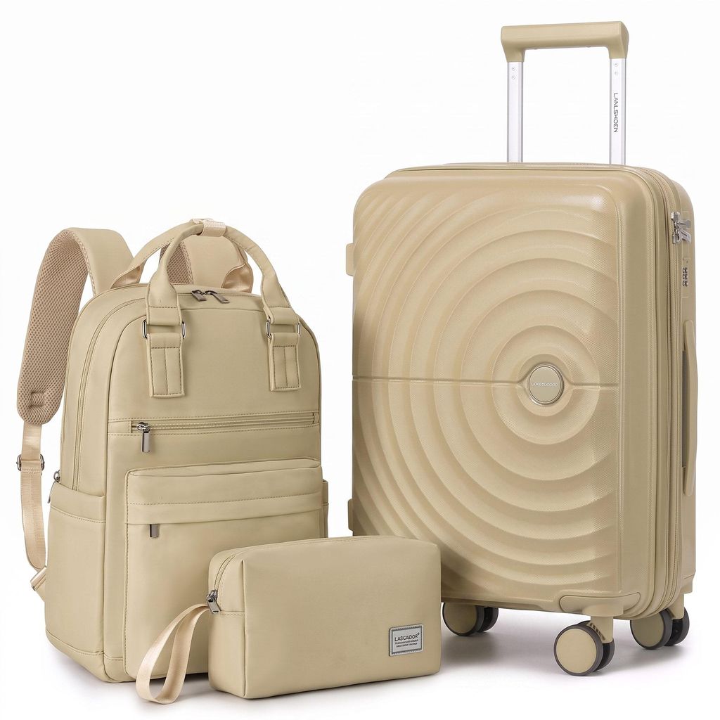 Kofferset 3-teilig aus PP, 20 Zoll Koffer mit Rucksack und Produktbild 