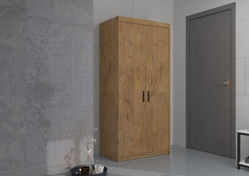 Kleiderschrank ELENA 2D Drehtürenschrank 90x190x53cm Schlafzimmer mit 2 Türen Garderobe lefkas