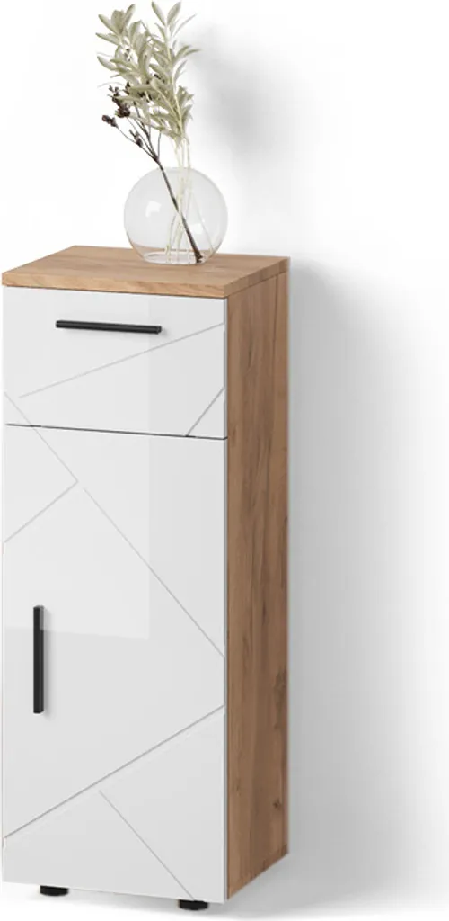 Mobiletto Bagno 30x81 Livinity Ronco Bianco Lucido Rovere Oro Design