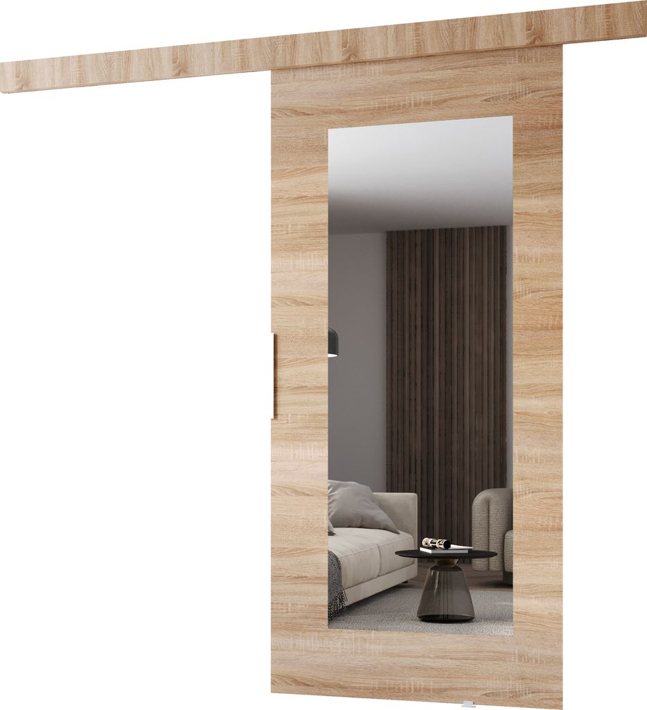 Minio, Schiebetür "CLEAN I", mit Spiegel, Zimmertür, 96 cm, Sonoma Eiche Farbe
