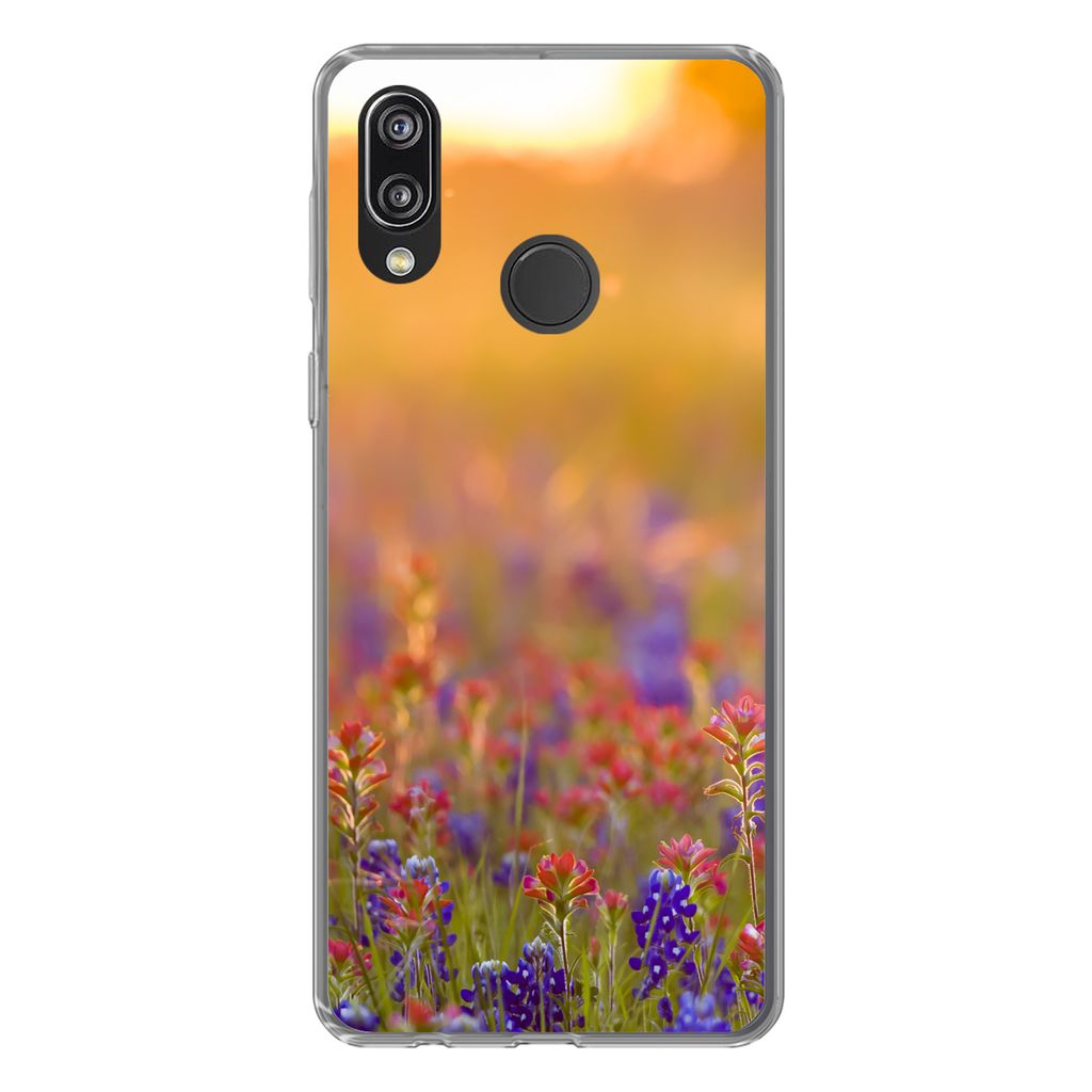 MuchoWow Handyhülle Schutzhülle Hülle für Huawei P20 Lite (2020) Blumen - Gold - Sonne Silikon Softcase Handy Hülle - Kartenhalter