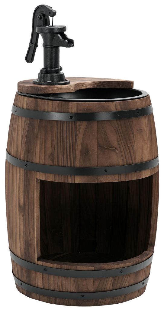 Gartenbrunnen Zierbrunnen Springbrunnen Fassbrunnen Wasserfall Holzfass mit Pflanzgefäß Tannenholz Dunkelbraun Ø27 x 59 cm