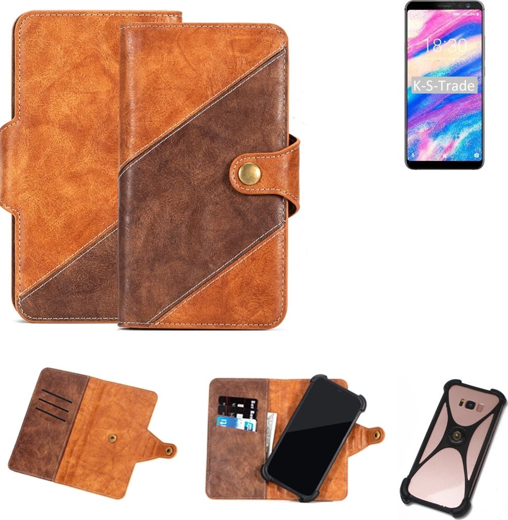 K-S-Trade Handy-Hülle Schutz-Hülle Bookstyle Case Wallet-Case kompatibel mit UMIDIGI A1 Pro Handy Cover Bumper Kantenschutz Smartphone dunkelbraun