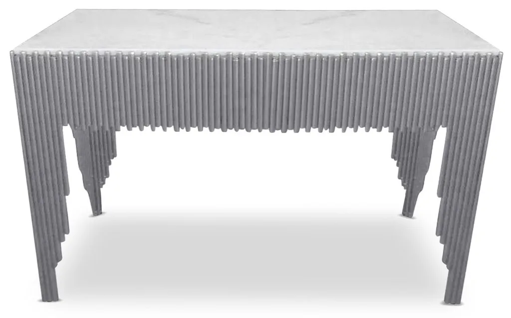 Petite Console Entrée Marbre Blanc Galantine Menzzo Design Argent Chic