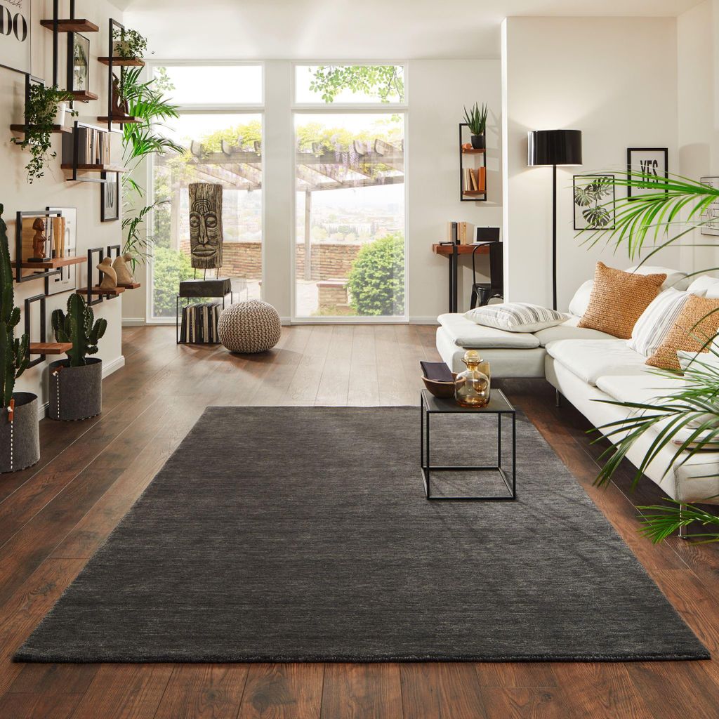 Steffensmeier Gabbeh Teppich Jaipur | Wolle, Anthrazit, Größe: 200x250 cm Kurzflor Teppich für Wohnzimmer Handloom