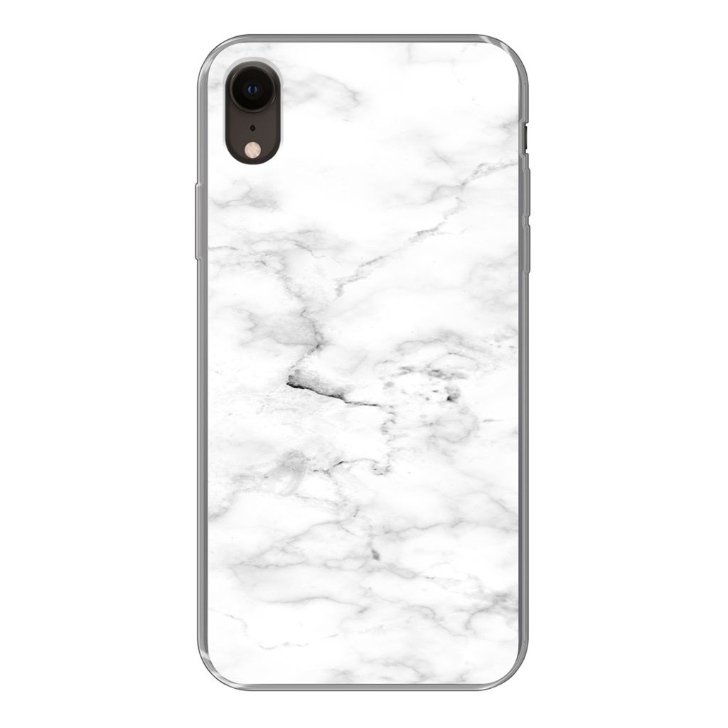 MuchoWow Handyhülle Schutzhülle Hülle für iPhone XR Marmor - Weiß - Grau Silikon Softcase Handy Hülle - Schutzdeckel